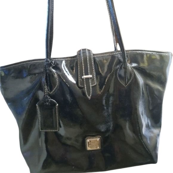 Dooney & Bourke❤Tote Shoulder Bag Black Patent Leather Gorgeous Bag - Picture 10 of 11
